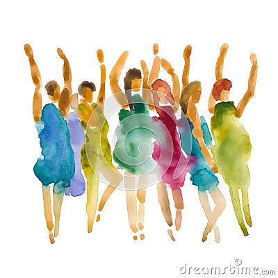 Vector hand drawn watercolor illustration. Dancing people. People shaped watercolor stains Vector Illustration