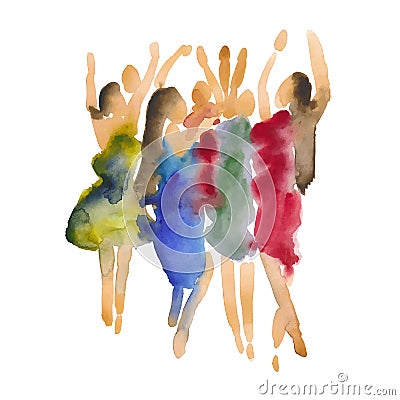 Vector: hand drawn watercolor illustration. Dancing people. People shaped watercolor stains Vector Illustration