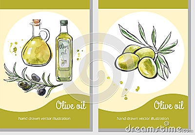 Vector hand drawn watercolor illustration of olive oil Vector Illustration