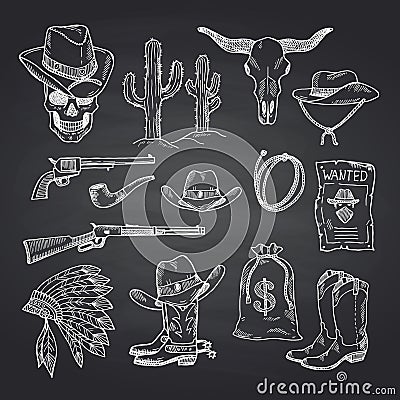 Vector hand drawn wild west cowboy set Vector Illustration
