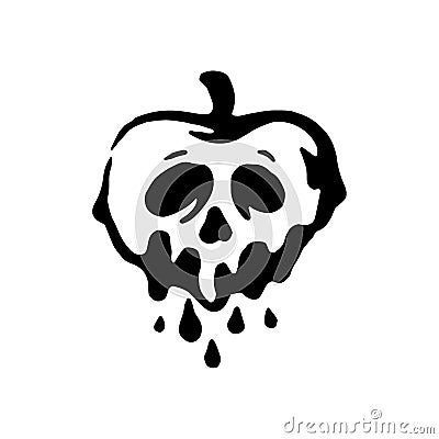 Vector hand drawn Witch and magic item illustration poison apple on white background. Vector Illustration