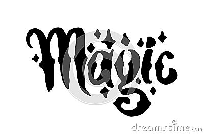 Vector hand drawn Witch and magic word lettering illustration on white background. Vector Illustration