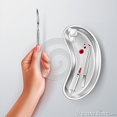 Hand holding scalpel Vector Illustration