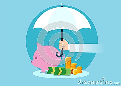 Vector of a hand holding umbrella to protect money Vector Illustration