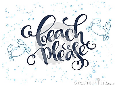 Vector hand lettering summer text about sea with doodle shells and bubbles Vector Illustration