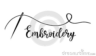 Embroidery with needle. Vector hand made symbol in trendy line style. Vector Illustration