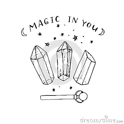 Vector hand painted crystals and wand isolated Vector Illustration