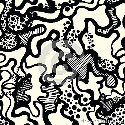 Vector hand-painted seamless pattern with puzzle, spot, doodle Vector Illustration