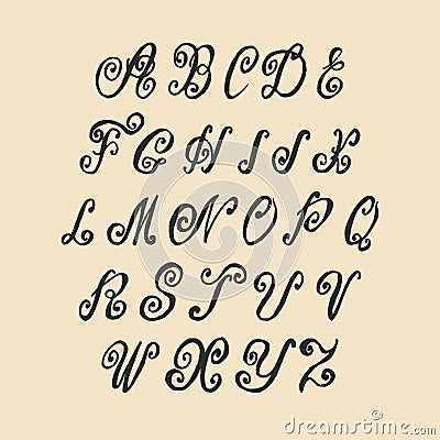 Vector hand written old swirl lettering alphabet. Vintage calligraphy letters. Vector Illustration