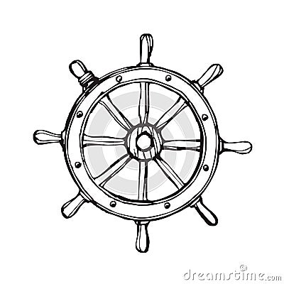 Vector handdrawn black ship wheel. Vector Illustration