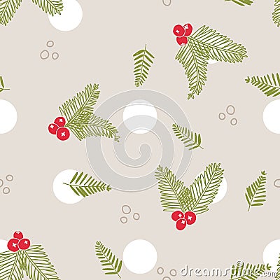 Vector Handful Of Christmas Scents Crandberry Needles seamless pattern background. Vector Illustration