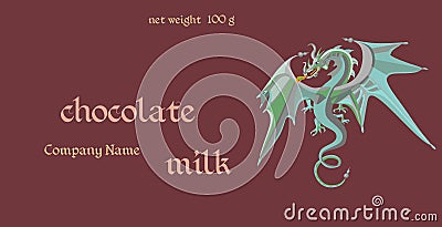 Vector handmade chocolate packaging design. Template with fairy dragon Vector Illustration