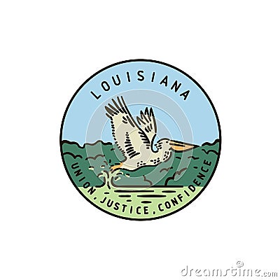 Vector handmade round label. Louisiana. Cormorant Vector Illustration