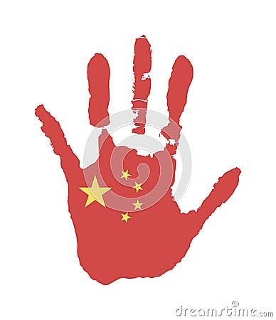 Vector handprint in the form of the flag of China. red flag with a star Stock Photo