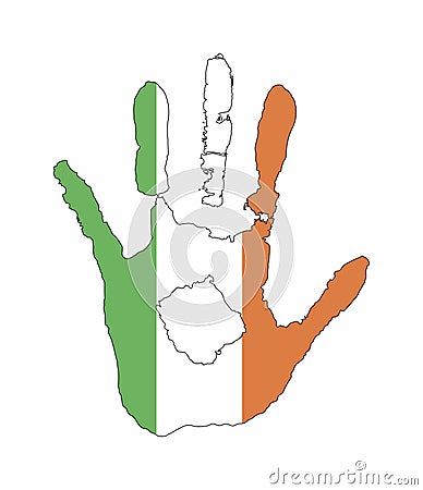 Vector handprint in the form of the flag of Ireland. orange, white and green color of the flag Stock Photo