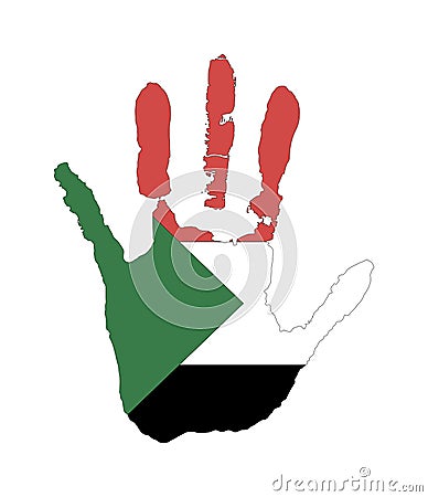 Vector handprint in the form of the flag of Sudan. red, white, black,green color of the flag Stock Photo