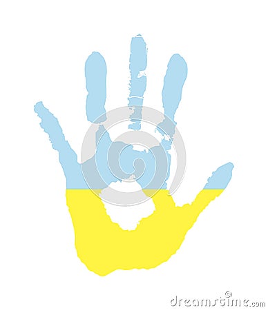 Vector handprint in the form of the flag of Ukraine. blue and yellow color of the flag Stock Photo