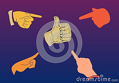 Vector hands icons set: several type of pointer fingers fists anf okay gesture in simple free hand drawing style Vector Illustration