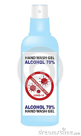 Vector of handwashing bottle with Spray alcohol 70% for hand cleaning and killing viruses or bacteria, Coronavirus 2019-nCoV Stop Vector Illustration