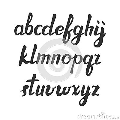 Vector handwritten brush font. Black letters over white. Hand drawn alphabet letters. trendy abc. lowercase Vector Illustration