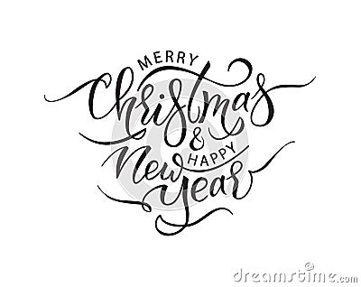 Vector handwritten calligraphic lettering Merry Christmas and Happy New Year. Vector Illustration