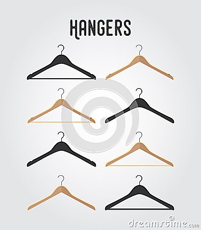 Vector hanger collection - wooden, plastic hook Vector Illustration