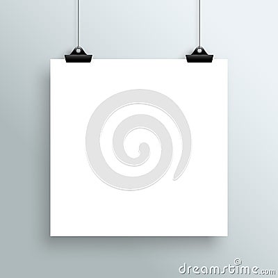 Vector Hanging Blank White Square Poster From Clips Vector Illustration