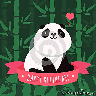 Vector Happy Birthday card and background with cartoon cute panda Vector Illustration