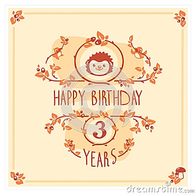 Vector Happy Birthday greeting card with cute hedgehog. Invitation design. Vector Illustration