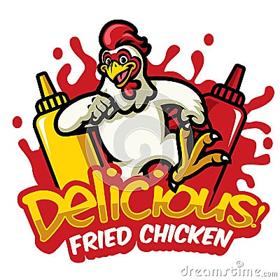 Happy chicken mascot sign Vector Illustration