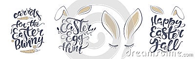 Vector Happy Easter bunny lettering card. quote to design greeting card, poster, banner, printable wall art, t-shirt and Vector Illustration