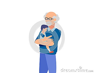 Vector of a happy grandfather hugging his grandson Vector Illustration