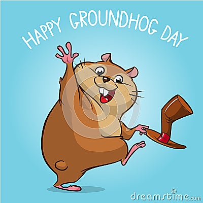 Vector happy groundhog. Groundhog day design with cute groundhog waving. Vector Vector Illustration
