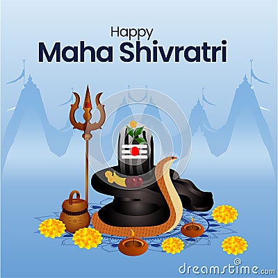 Vector happy maha shivratri devotional card with lord shiva shivling Stock Photo