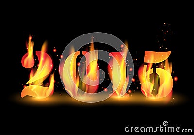 Vector happy new year 2015 by blaze fire flame Vector Illustration