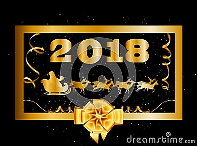 Vector 2018 Happy New Year and Christmas background with golden Vector Illustration