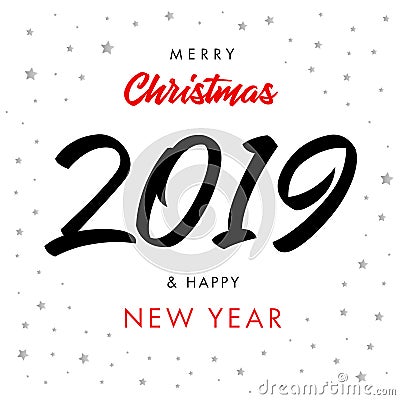 Merry Christmas calligraphy black number 2019 and Happy New Year greeting card Vector Illustration
