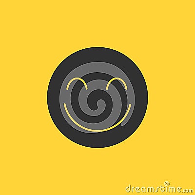 Vector happy smile icon. Vector emoticon. black smile. Yellow background. Isolated emoticon icon. Vector Illustration