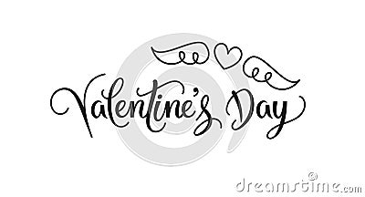 Vector happy valentines day text. Heart with wings Vector Illustration