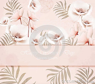 Vector Happy Women day card with delicate pink floral pattern backgrounds Vector Illustration