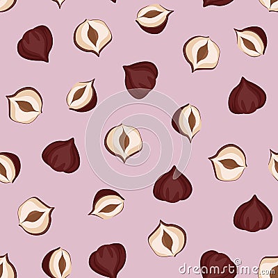 Vector hazelnut seamless pattern isolated on pink background. Vector Illustration