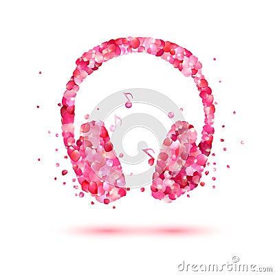 Vector headphone of ponk rose petals. Vector Illustration