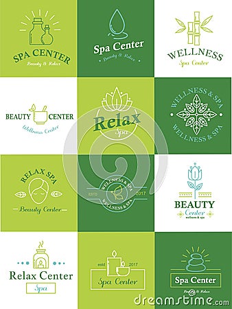 Beauty healthcare spa badge logo set, nature skin and body care vector symbols Vector Illustration