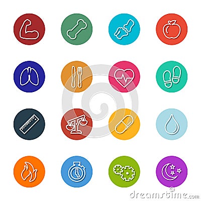 Vector Health And Fitness Line Icons Within Circles Collection Vector Illustration