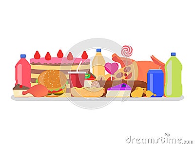 Vector heap colorful harmful unhealthy fast food Vector Illustration