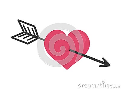 Vector heart with arrow shot through. Saint Valentineâ€™s day symbol. Funny element with love concept isolated on white background Vector Illustration