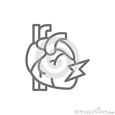 Vector heart attack, myocardial infarction line icon. Vector Illustration