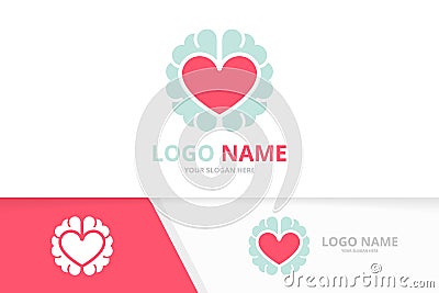 Vector heart and brain logo combination. Love education logotype design template. Vector Illustration