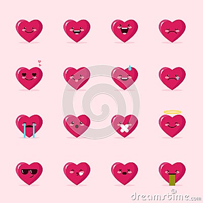 Vector heart emoticons collection. Cute emoji set Vector Illustration