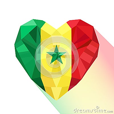 Vector heart with the flag of the Republic of Senegal. Vector Illustration